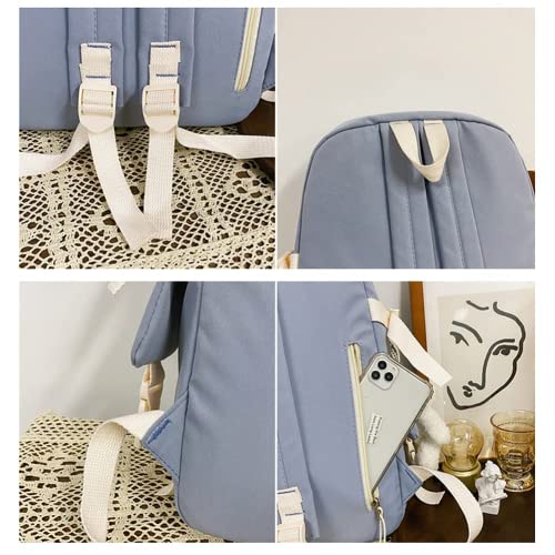 Kawaii Blue Backpack with Cute Pins & Accessories