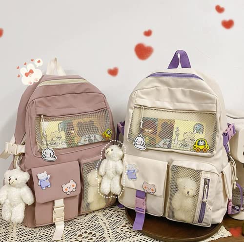 Kawaii Blue Backpack with Cute Pins & Accessories