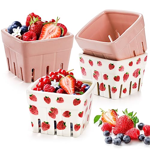 Kawaii Strawberry Ceramic Berry Basket Set