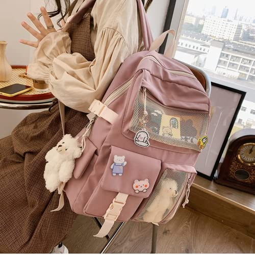 Kawaii Blue Backpack with Cute Pins & Accessories