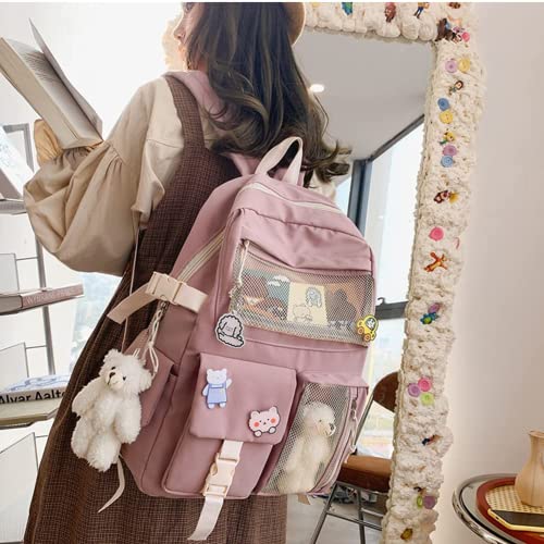 Kawaii Blue Backpack with Cute Pins & Accessories