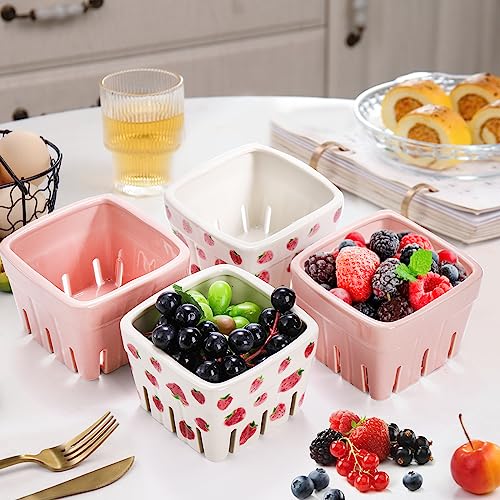 Kawaii Strawberry Ceramic Berry Basket Set