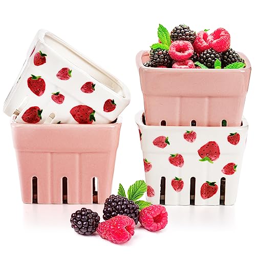 Kawaii Strawberry Ceramic Berry Basket Set