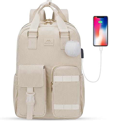 Kawaii Corduroy Backpack with USB Charging Port
