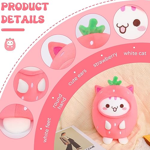 Kawaii Strawberry Cat Plush Pillow - 8" Cuddly Toy