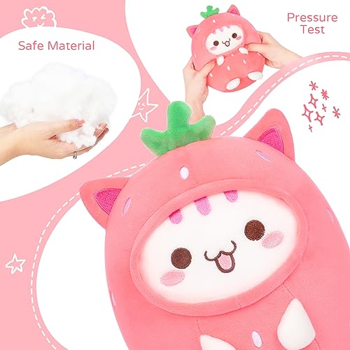 Kawaii Strawberry Cat Plush Pillow - 8" Cuddly Toy