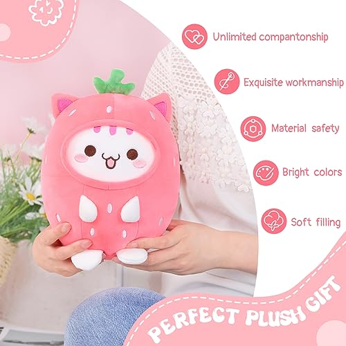 Kawaii Strawberry Cat Plush Pillow - 8" Cuddly Toy