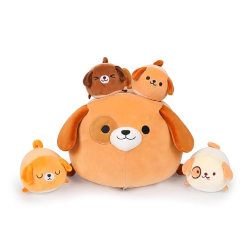 Kawaii Dog Pillow with 4 Soft Puppy Plushies