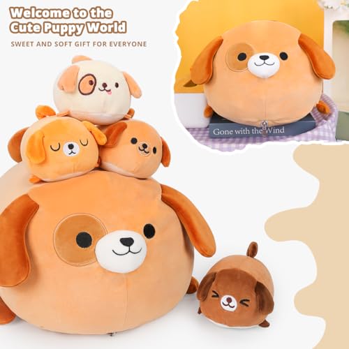 Kawaii Dog Pillow with 4 Soft Puppy Plushies