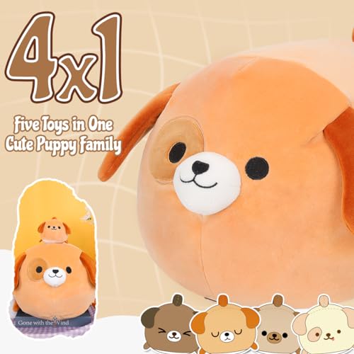 Kawaii Dog Pillow with 4 Soft Puppy Plushies