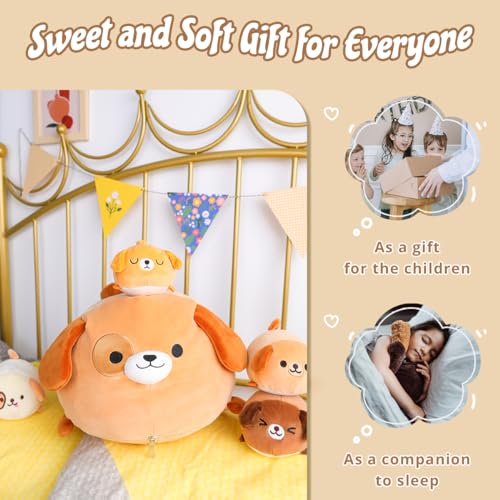Kawaii Dog Pillow with 4 Soft Puppy Plushies