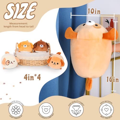 Kawaii Dog Pillow with 4 Soft Puppy Plushies