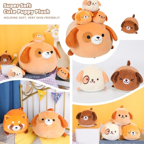 Kawaii Dog Pillow with 4 Soft Puppy Plushies