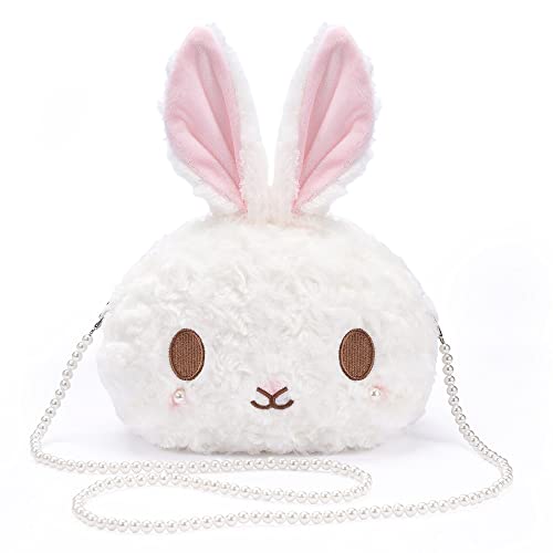 Kawaii Plush Bunny Crossbody Bag with Pearl Chain