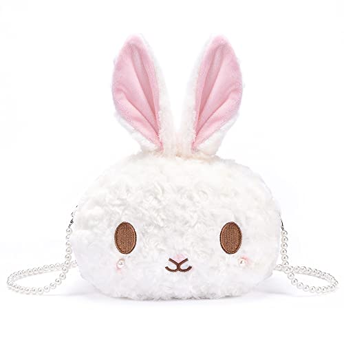 Kawaii Plush Bunny Crossbody Bag with Pearl Chain