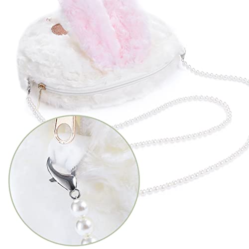 Kawaii Plush Bunny Crossbody Bag with Pearl Chain
