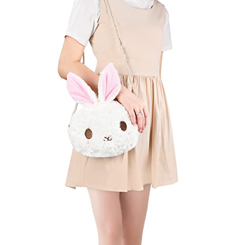 Kawaii Plush Bunny Crossbody Bag with Pearl Chain