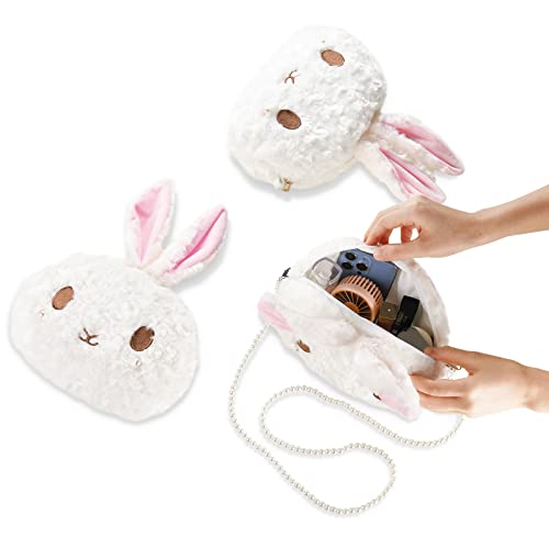 Kawaii Plush Bunny Crossbody Bag with Pearl Chain