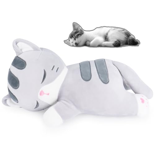 Kawaii Gray Cat Plush Pillow - Soft Cuddle Toy