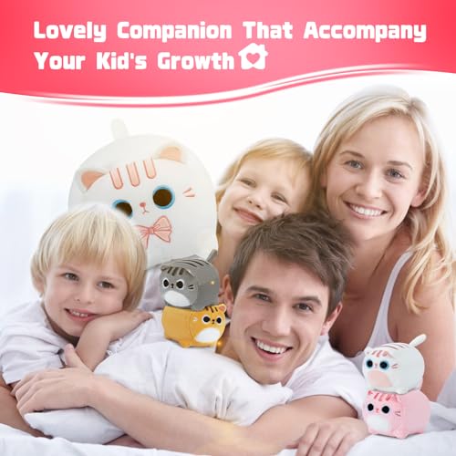 Sweet White Cat Plush Family with Baby Kittens