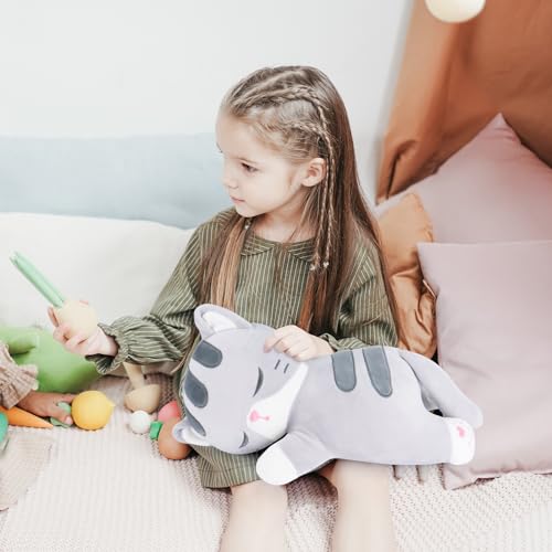 Kawaii Gray Cat Plush Pillow - Soft Cuddle Toy