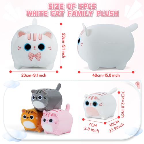 Sweet White Cat Plush Family with Baby Kittens