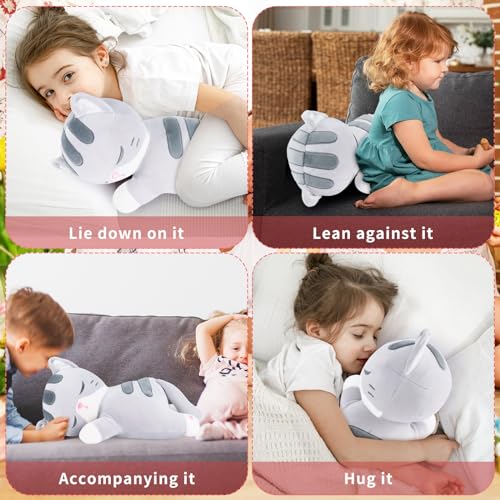 Kawaii Gray Cat Plush Pillow - Soft Cuddle Toy