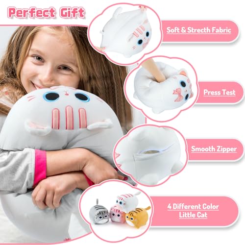 Sweet White Cat Plush Family with Baby Kittens