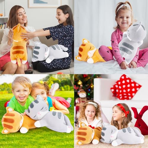 Kawaii Gray Cat Plush Pillow - Soft Cuddle Toy