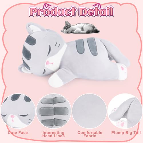Kawaii Gray Cat Plush Pillow - Soft Cuddle Toy