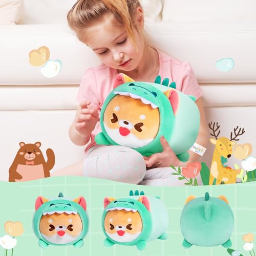 Cute Shiba Inu Plush Pillow in Dinosaur Costume