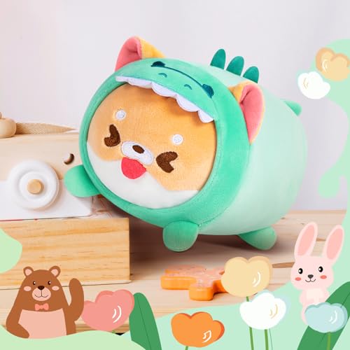 Cute Shiba Inu Plush Pillow in Dinosaur Costume
