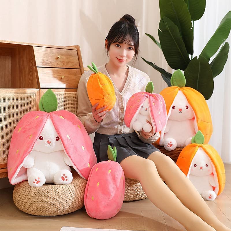 Reversible Kawaii Bunny Plush with Carrot & Strawberry
