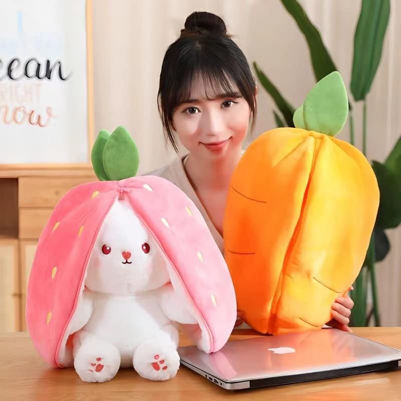 Reversible Kawaii Bunny Plush with Carrot & Strawberry