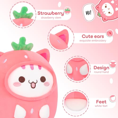 Cute Strawberry Cat Plushie Pillow for Kids