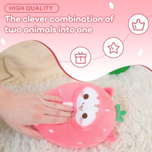 Cute Strawberry Cat Plushie Pillow for Kids