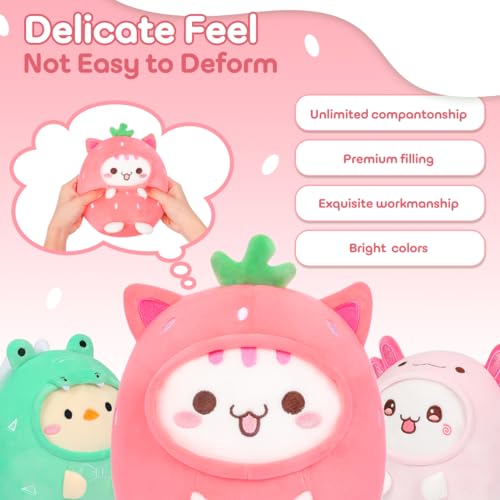 Cute Strawberry Cat Plushie Pillow for Kids