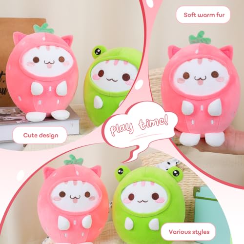 Cute Strawberry Cat Plushie Pillow for Kids