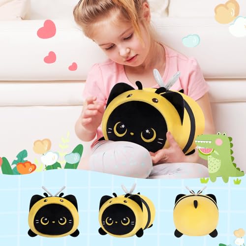 Cute Black Cat Bee Plush Pillow Toy