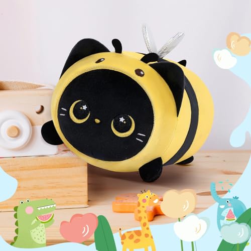 Cute Black Cat Bee Plush Pillow Toy