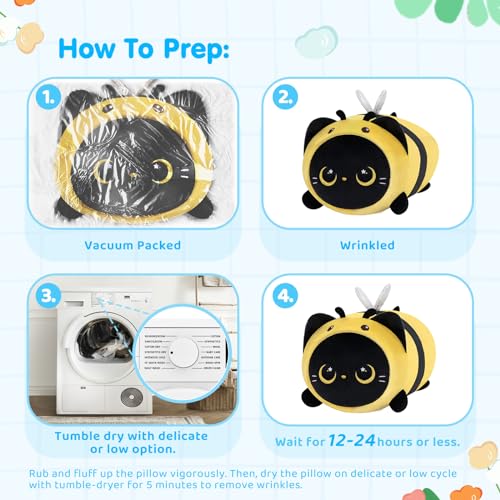 Cute Black Cat Bee Plush Pillow Toy