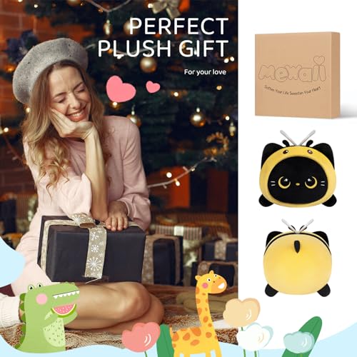Cute Black Cat Bee Plush Pillow Toy