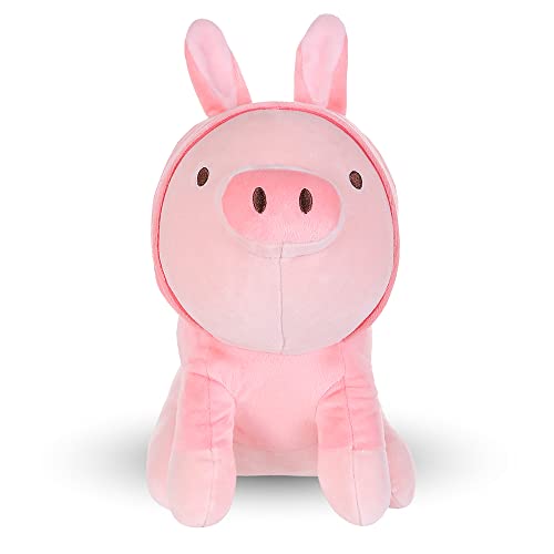 Kawaii Piglet Plush Toy with Rabbit Hoodie