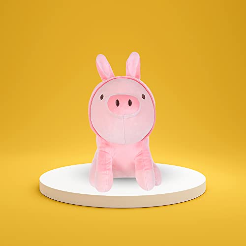Kawaii Piglet Plush Toy with Rabbit Hoodie