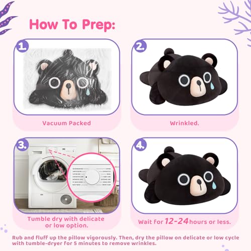 Kawaii Black Bear Plush Pillow for Cuddling