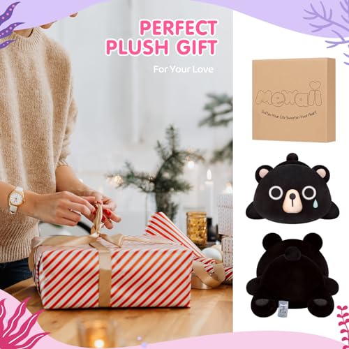 Kawaii Black Bear Plush Pillow for Cuddling