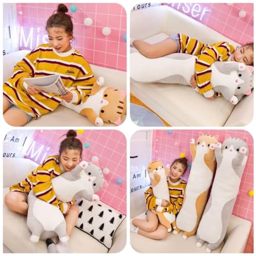 Long Gray Cat Plush Pillow - Kawaii Soft Toy