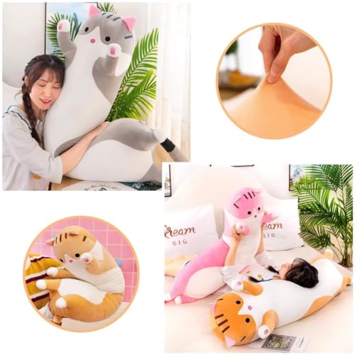 Long Gray Cat Plush Pillow - Kawaii Soft Toy