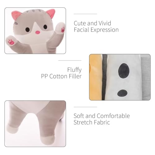 Long Gray Cat Plush Pillow - Kawaii Soft Toy