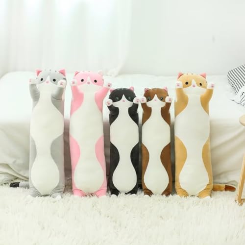 Long Gray Cat Plush Pillow - Kawaii Soft Toy